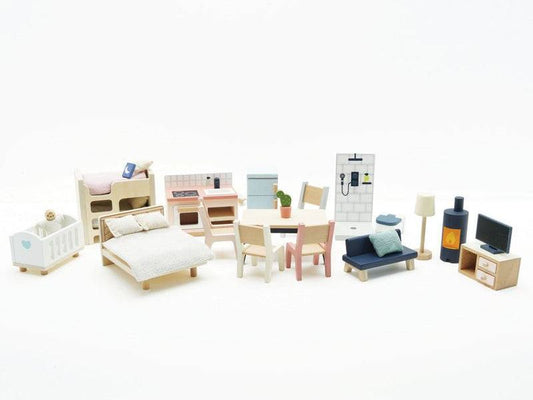 Wooden Dolls House Starter Furniture Set - 35 piece