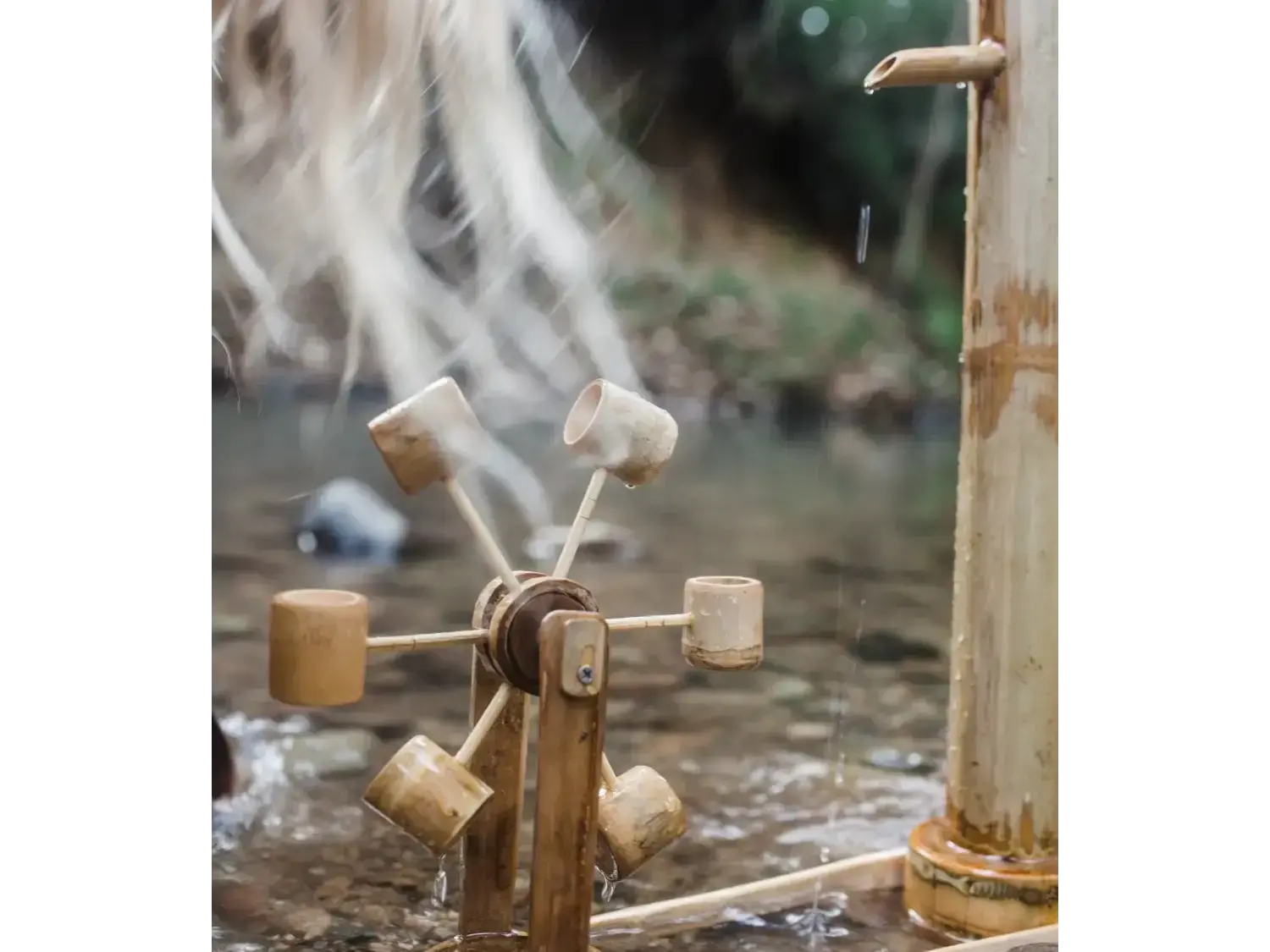 Miniature bamboo water wheel.