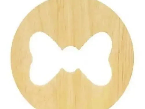 Bow-shaped cutout within a circular wooden surface.