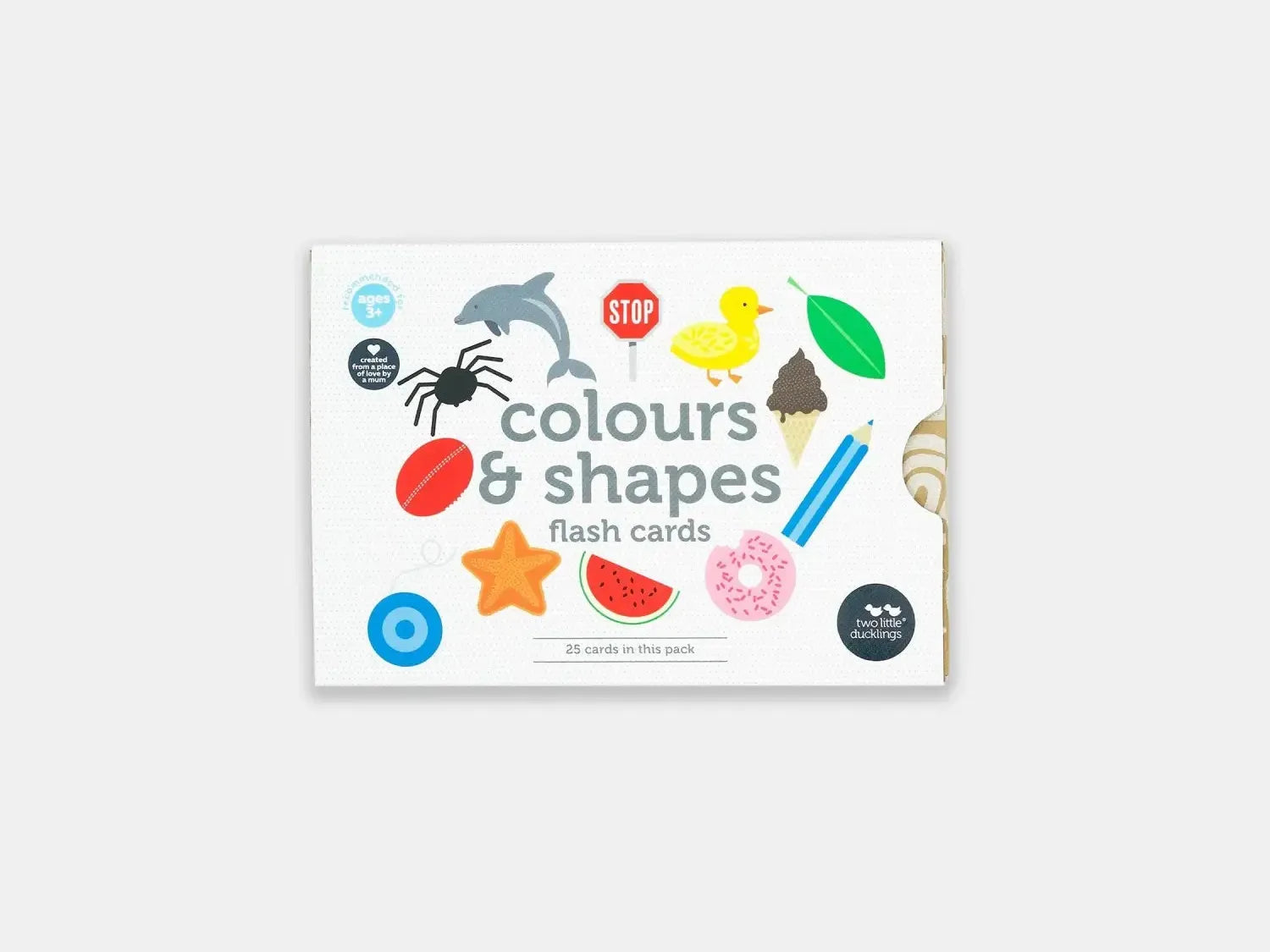 Flash cards featuring various colorful shapes and objects for teaching colors and shapes.