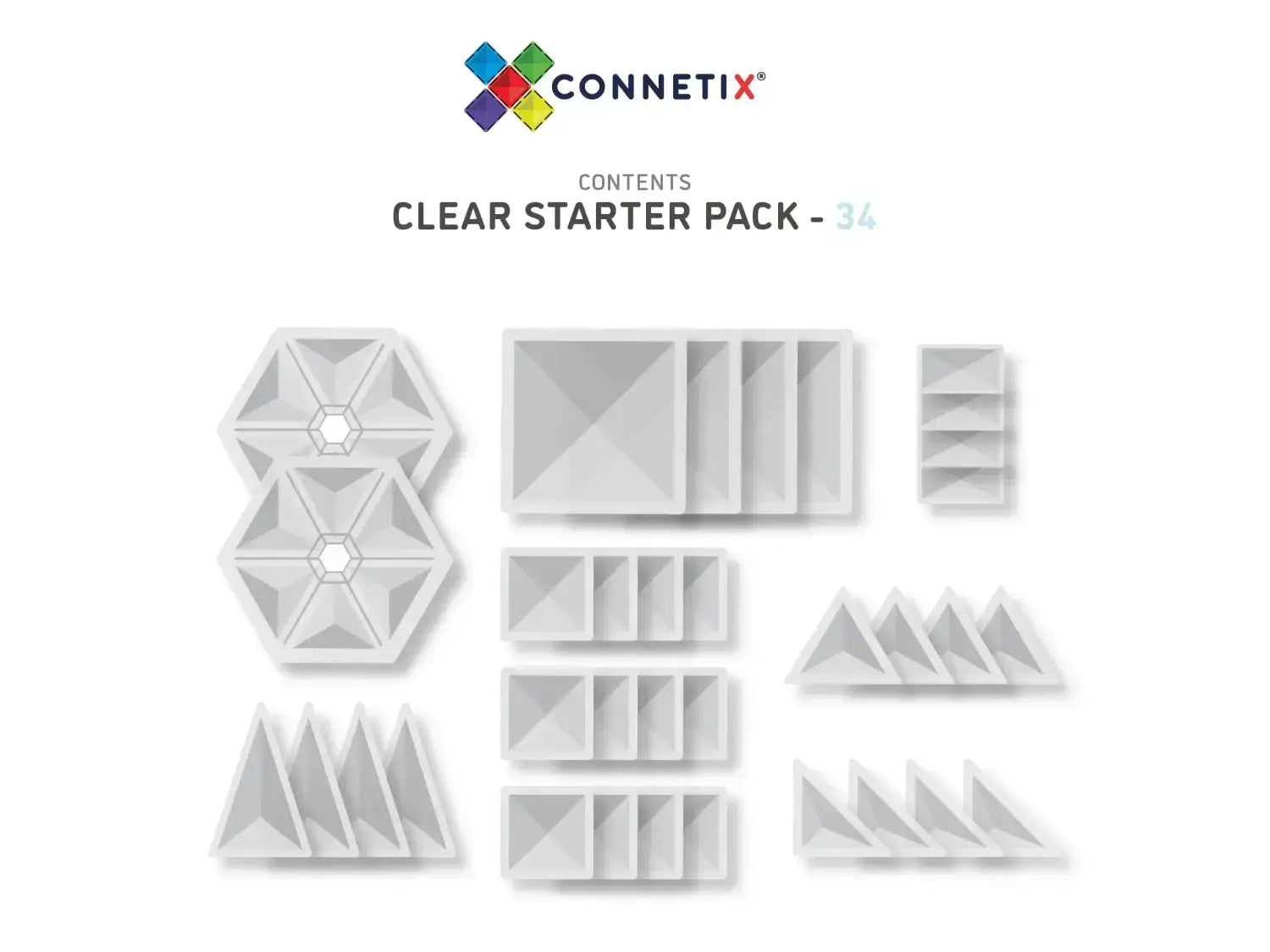 Clear plastic organizational trays and compartments in various geometric shapes.