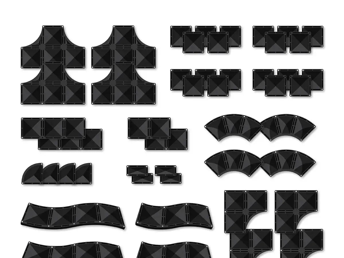 Set of black geometric road or path segments for creating custom layouts.