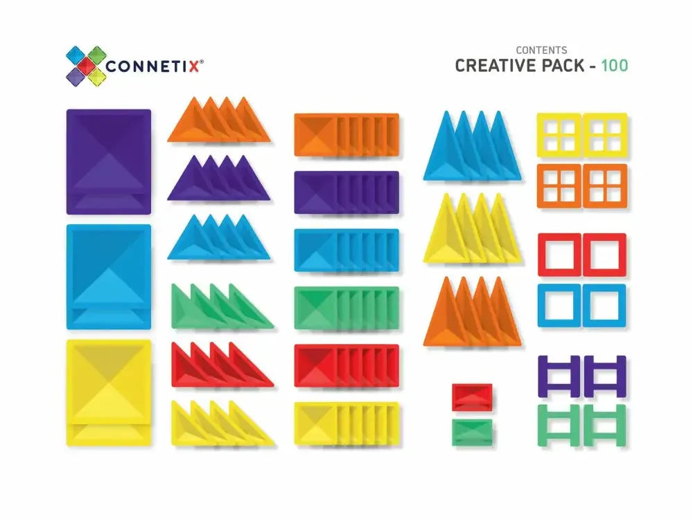 Colorful geometric shapes and pieces from a creative building or puzzle set.