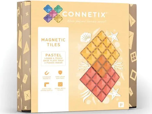 Box of Connetix magnetic tiles in pastel colors.