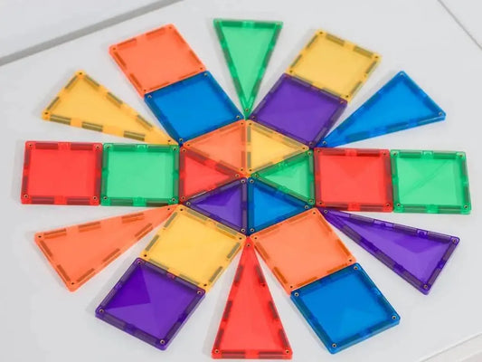 Colorful geometric shapes arranged in a circular pattern.