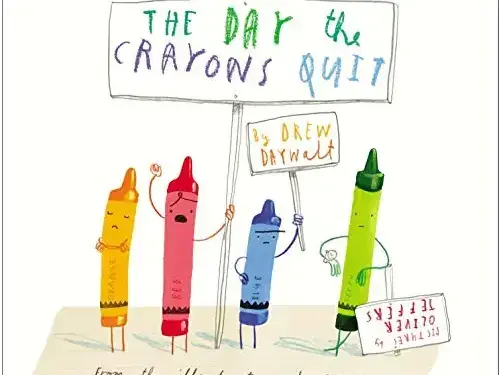 Book cover featuring anthropomorphized crayons holding protest signs.