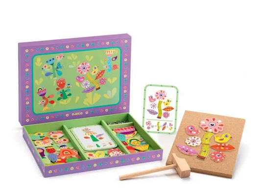 Floral-themed hammering toy set.