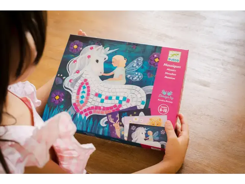 Mosaic art kit with unicorn and fairy design.