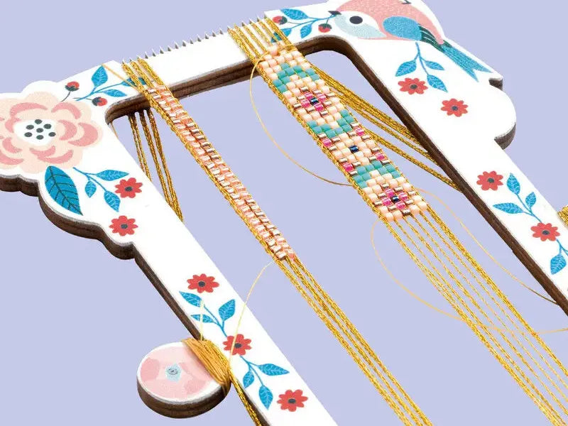 Bead loom with beaded bracelets.