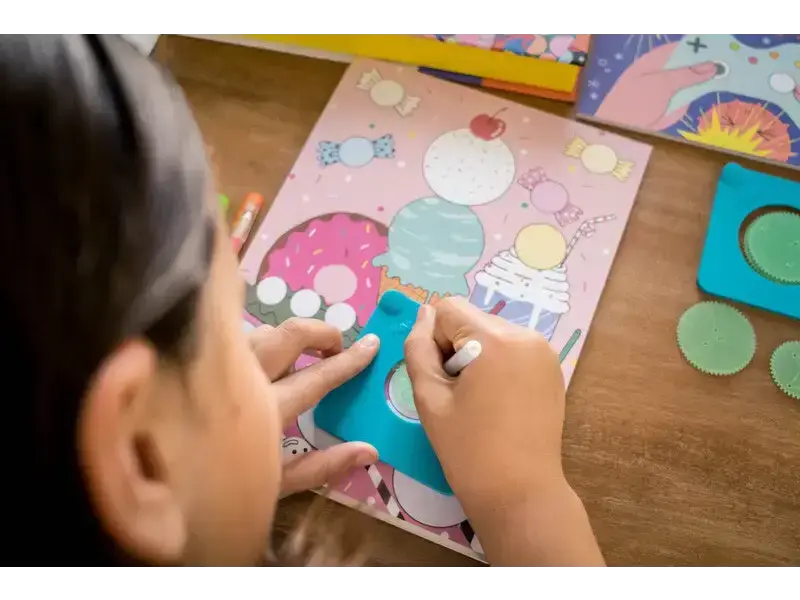 Colorful children’s craft or art project featuring circular shapes and pastel colors.