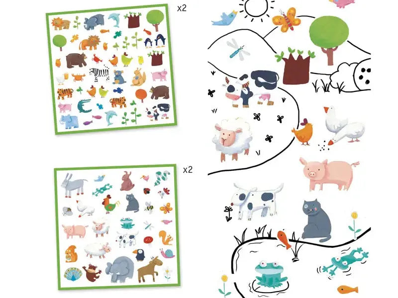 Set of colorful animal and nature-themed stickers or decals for children.