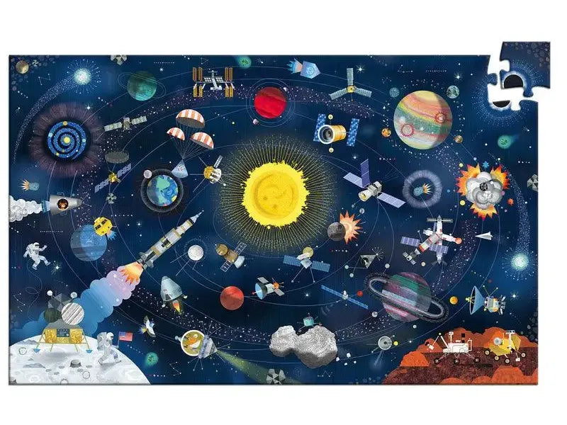 Colorful illustrated puzzle depicting the solar system and outer space exploration.
