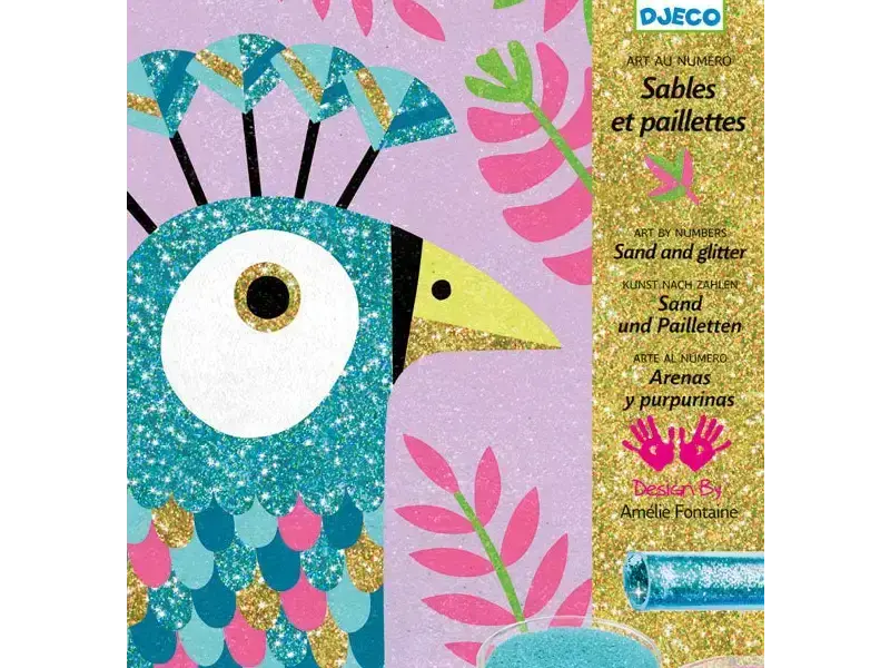 Stylized bird with colorful feathers and a decorative crest.