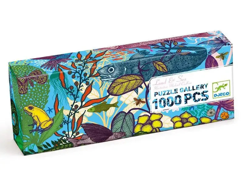 Colorful 1000-piece puzzle box featuring a vibrant jungle scene with birds and plants.