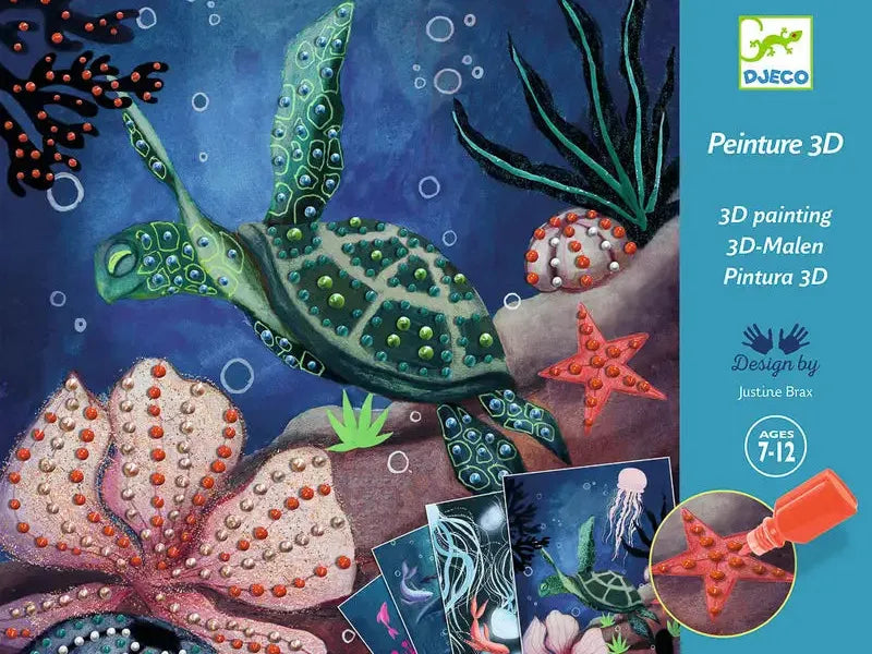 Colorful 3D painting kit featuring an underwater sea turtle scene with coral and starfish.