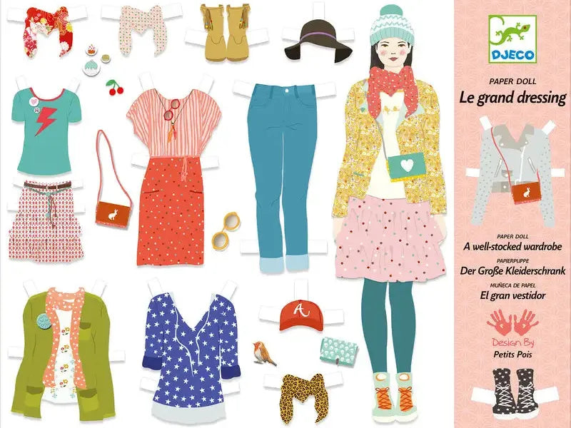 Paper doll clothing and accessories set for mixing and matching outfits.