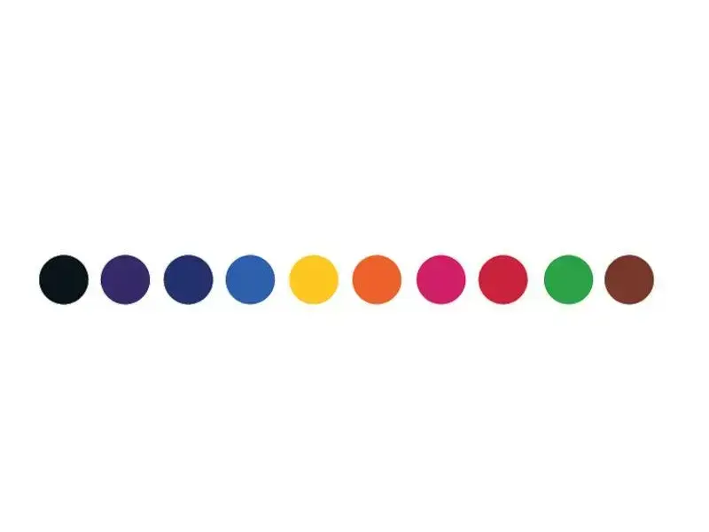 Row of ten colorful circles in various hues.