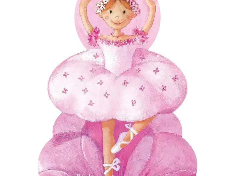 Cartoon ballerina figurine with a pink tutu dress and tiara.