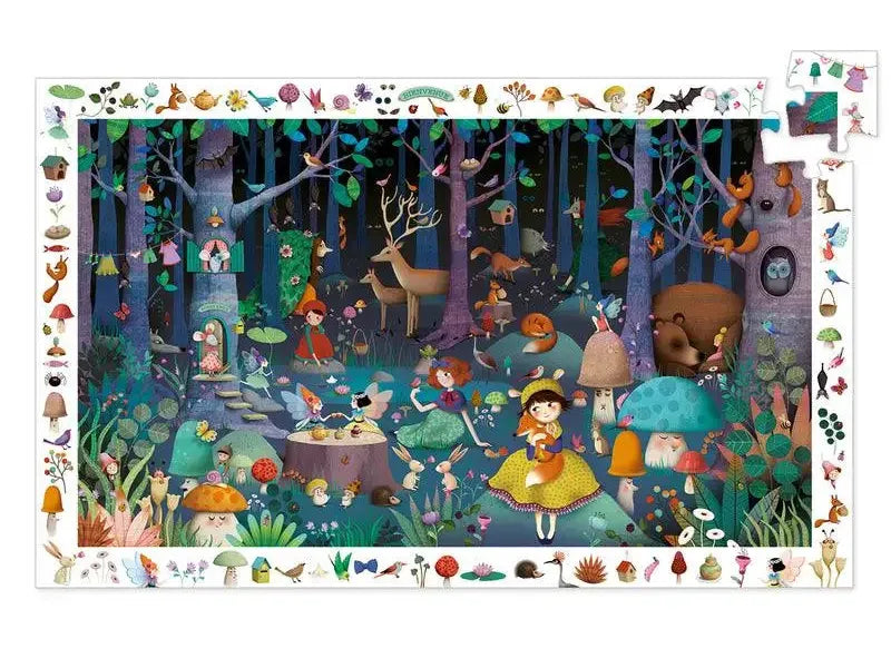 Whimsical forest scene puzzle featuring fairy tale characters and magical creatures.