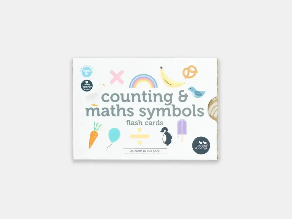 Flash card set for teaching counting and math symbols to children.