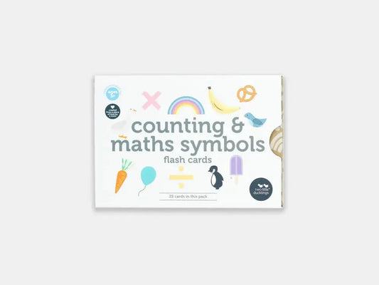 Flash card set for teaching counting and math symbols to children.