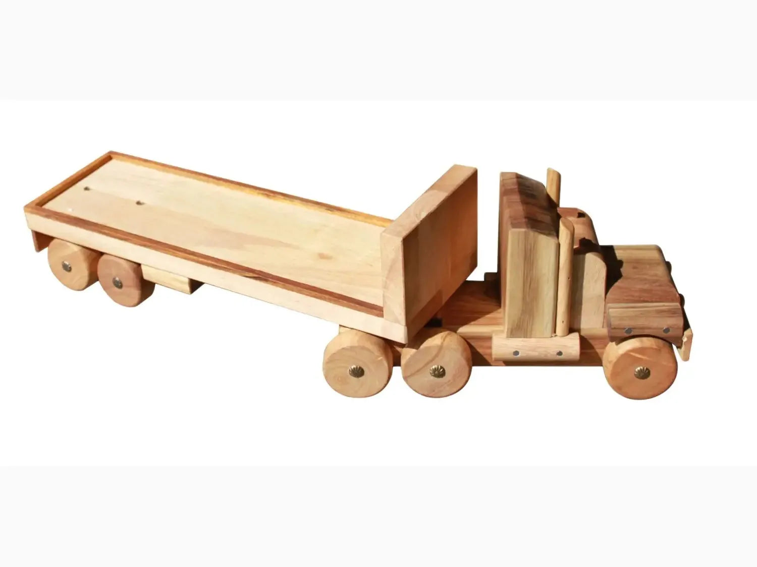 Wooden toy dump truck.