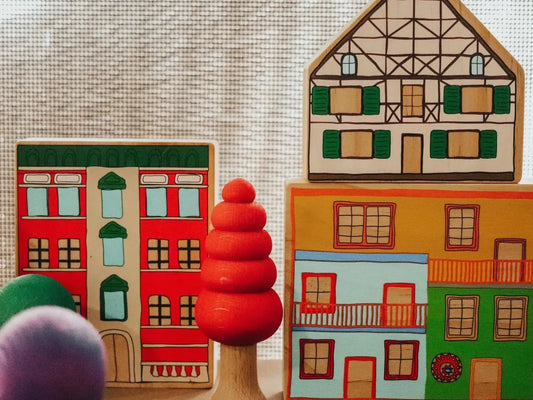 Colorful wooden toy town.
