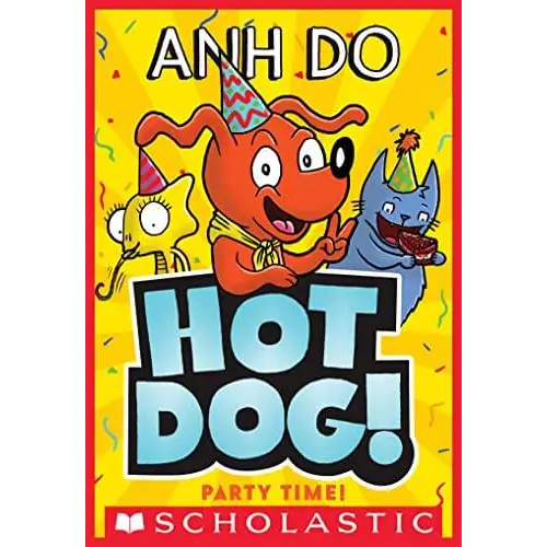 Book cover featuring cartoon animals and the title ’Hot Dog!’ by Anh Do.