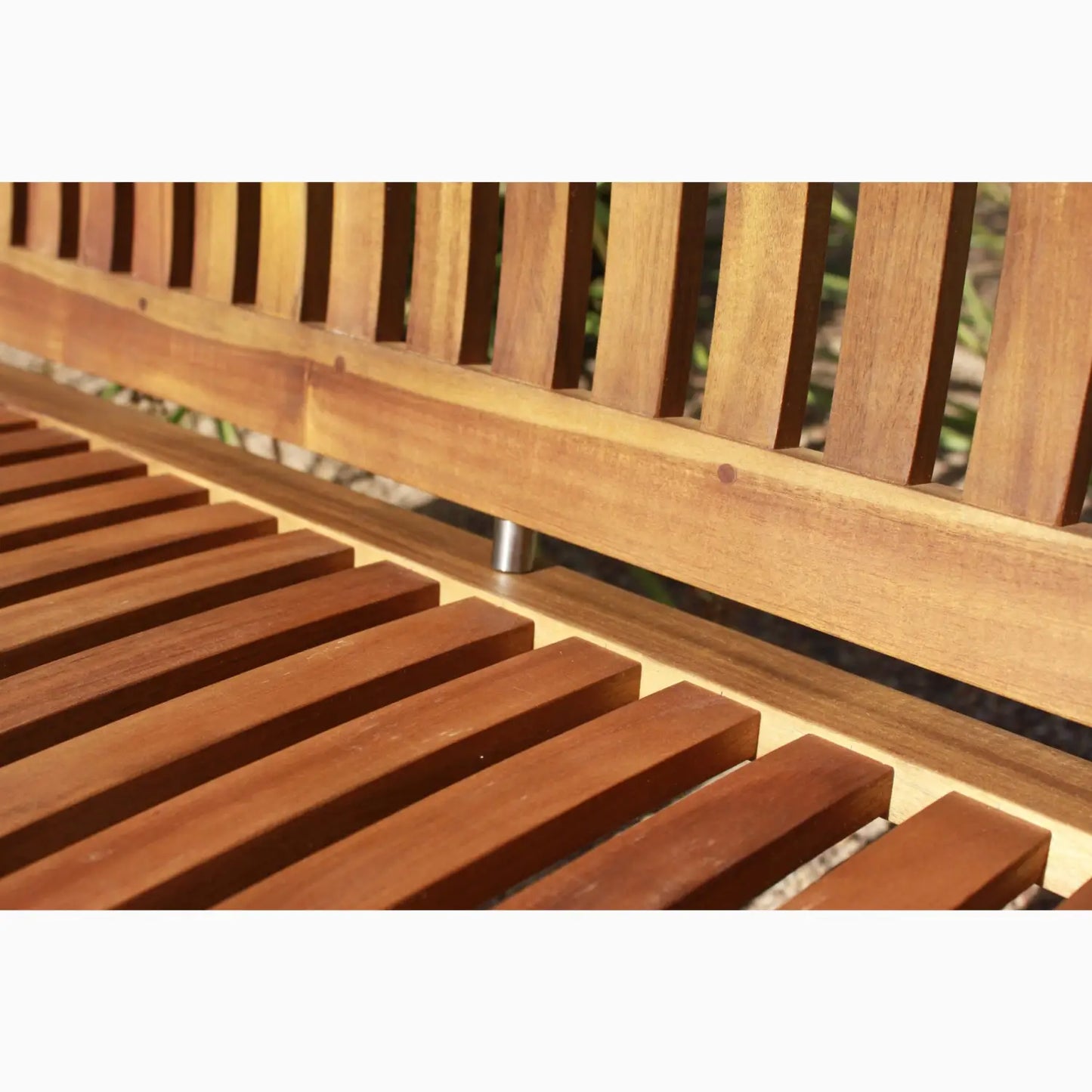 Wooden slat bench.