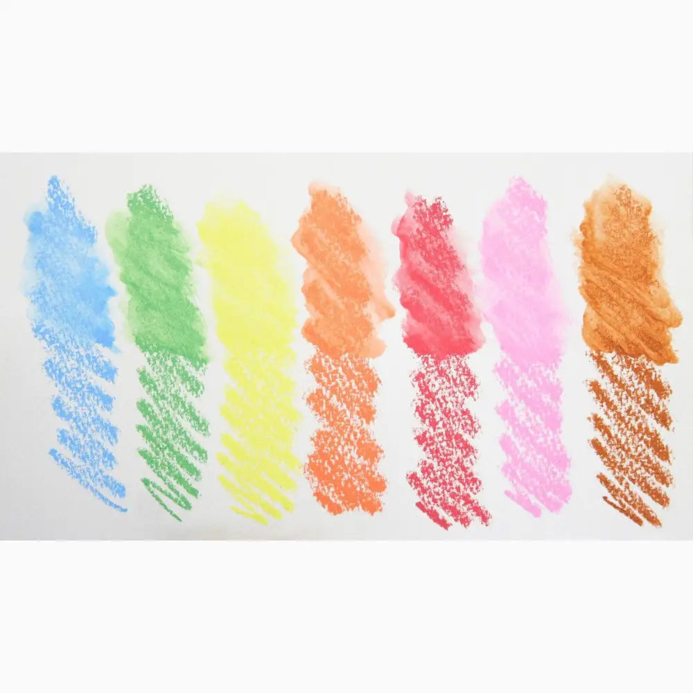 Colorful crayon or pastel strokes in various hues arranged vertically.