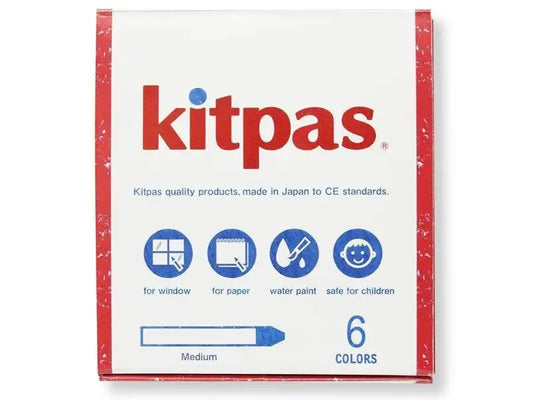 Box of Kitpas drawing materials featuring 6 colors and product icons.