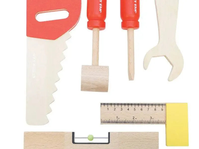 Wooden toy tool set.