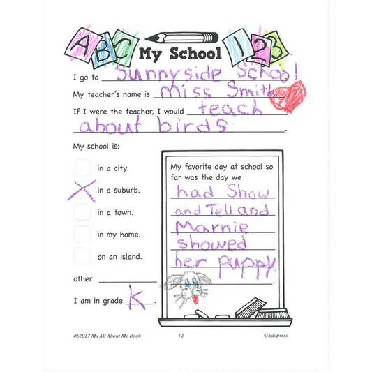 Star-bordered ’All About Me’ book cover.