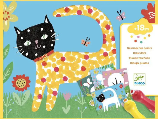 Colorful spotted cat with a long curvy tail and black head.