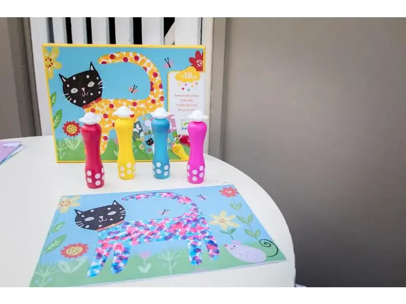 Colorful children’s puzzle or artwork featuring a whimsical cat design.
