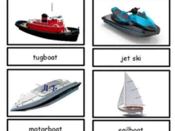 Four different types of watercraft with their names labeled below each image.