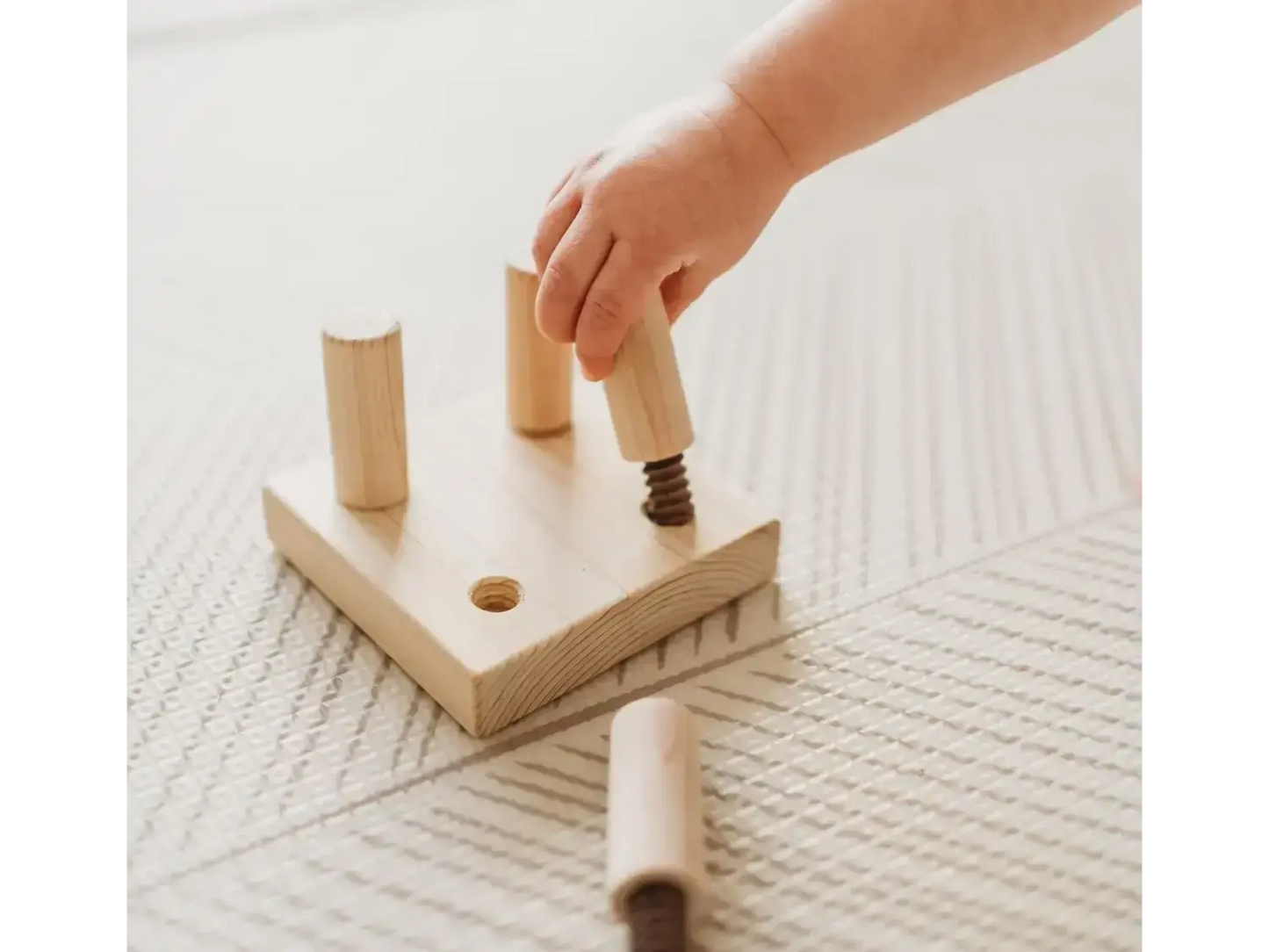 Wooden toy with pegs and screw.