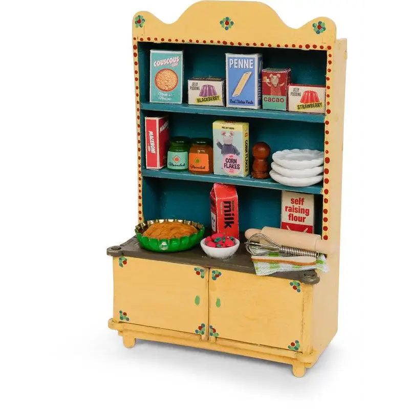 Miniature yellow and blue kitchen hutch.