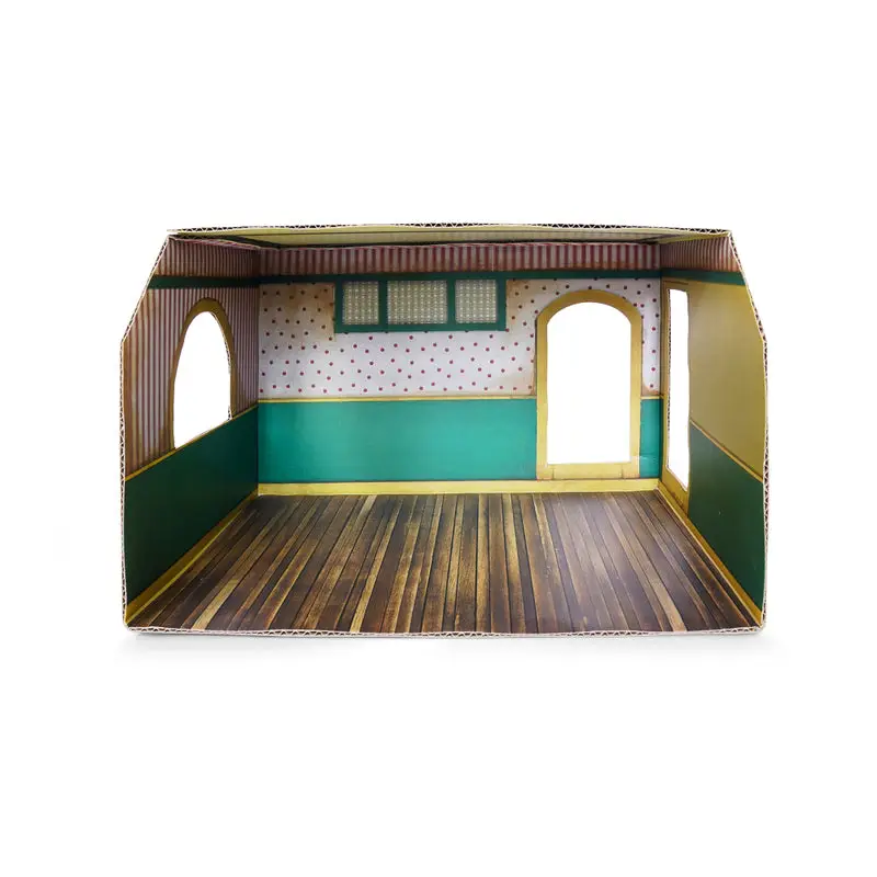 Cardboard dollhouse interior.