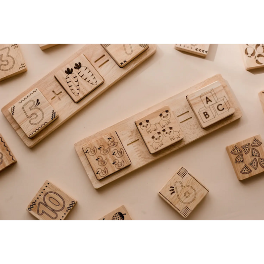 Wooden educational math puzzles.