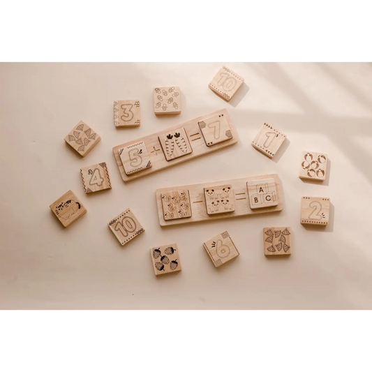 Wooden educational math and alphabet toy.