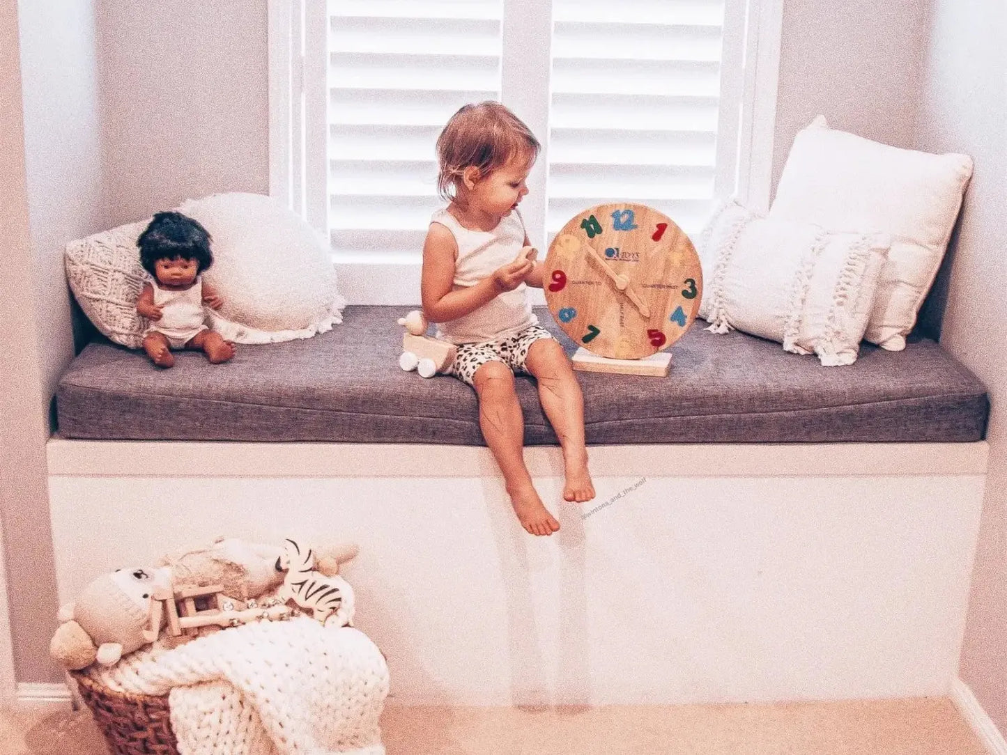 Child’s wooden clock.