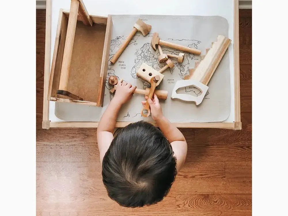 Wooden toy tool set.