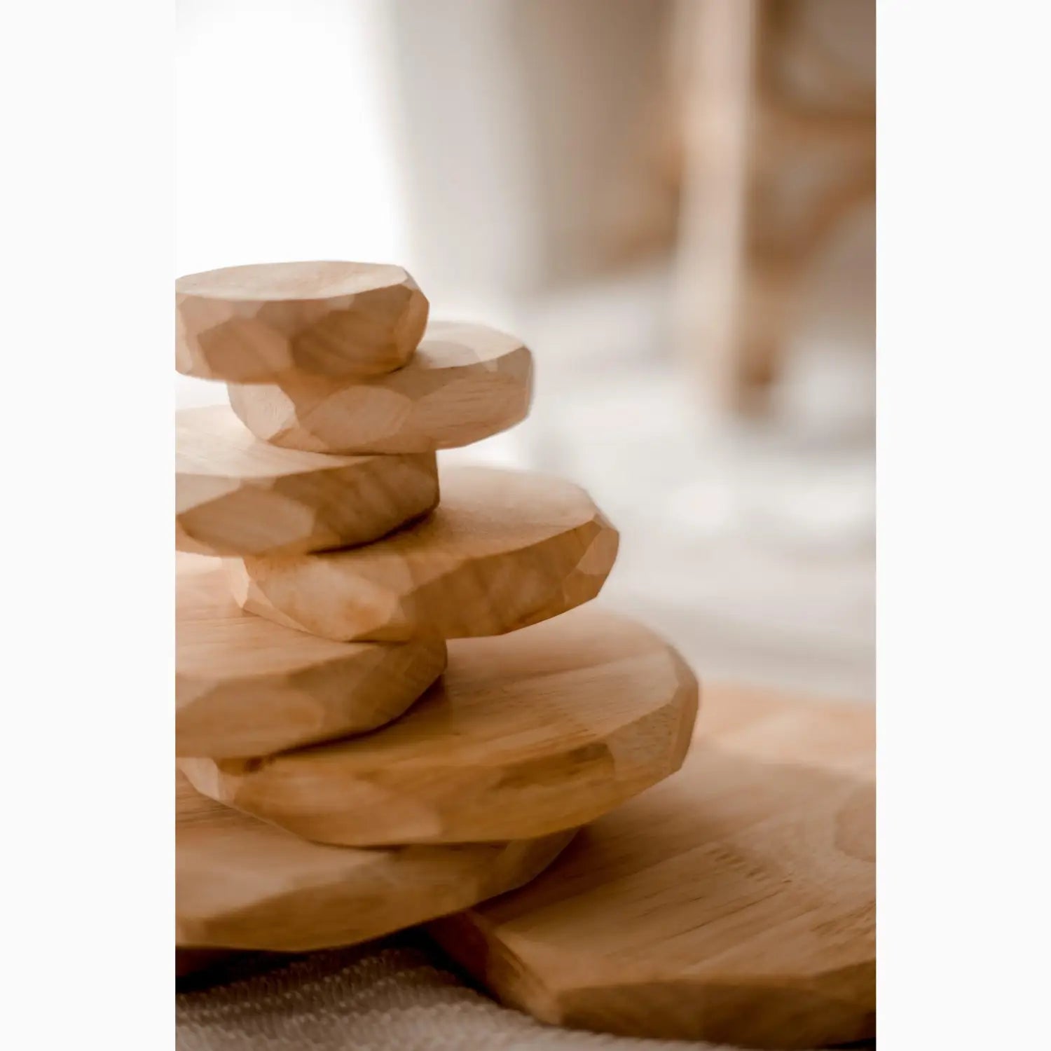 Natural wooden stacking stones, a classic Montessori toy