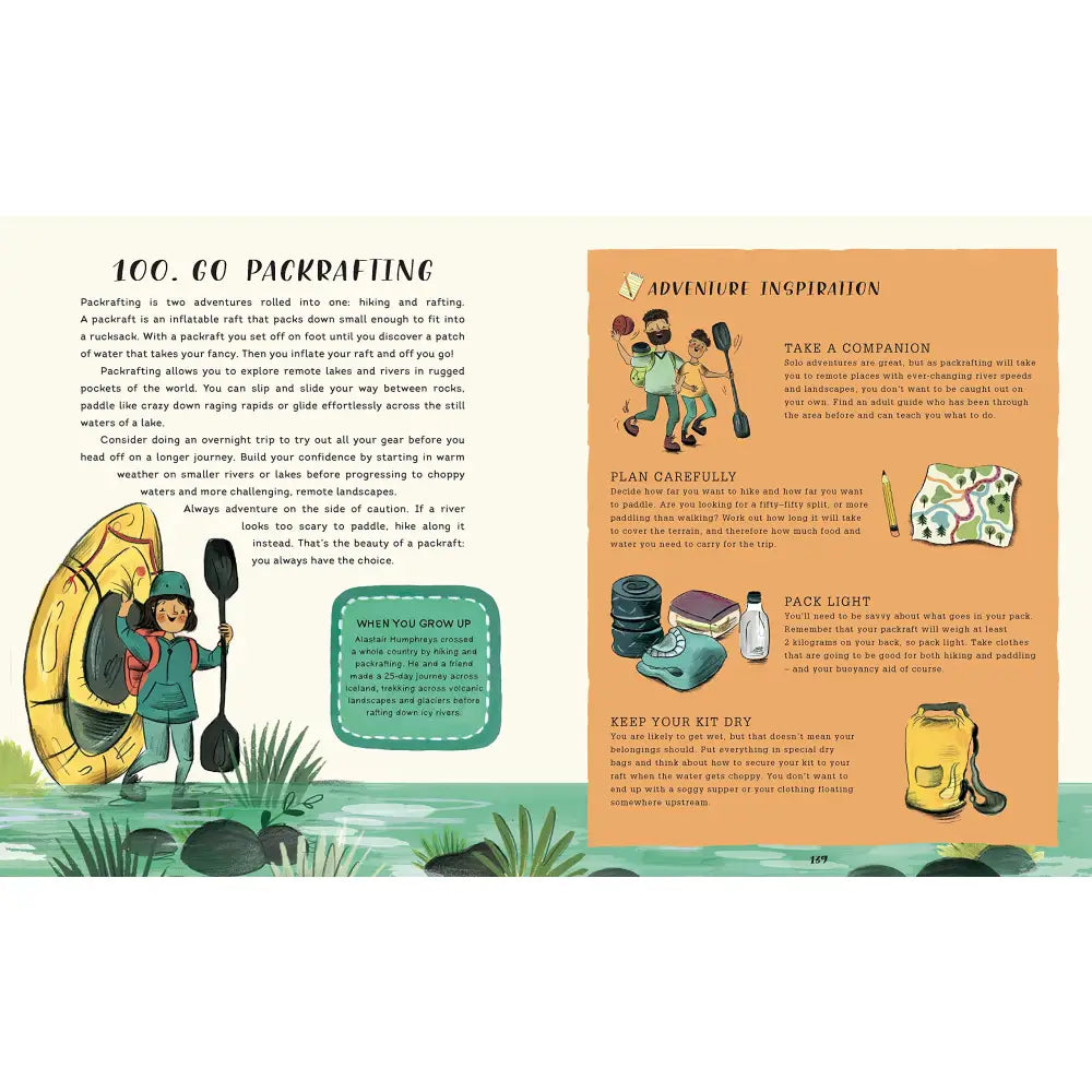 Illustrated page about paddleboarding with colorful graphics and informational text sections.