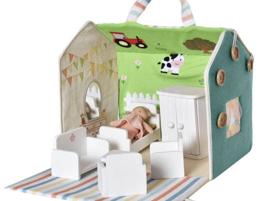 Doll House with Wooden Furniture and Doll