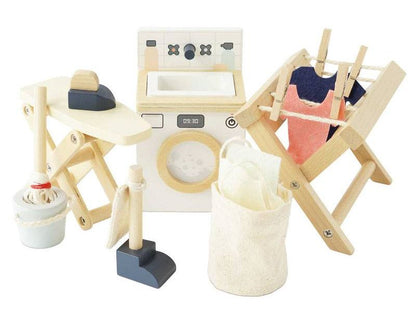 Wooden Dolls House Laundry Room Set - 16 piece