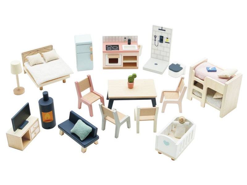 Wooden Dolls House Starter Furniture Set - 35 piece