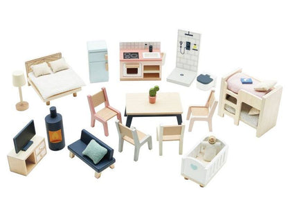 Wooden Dolls House Starter Furniture Set - 35 piece
