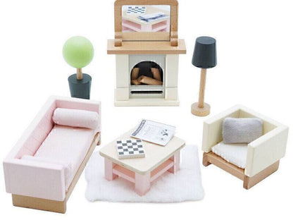 Wooden Dolls House Sitting Room - 19 piece